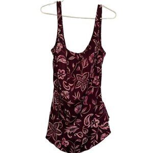 Plus Size Maxine of Hollywood Maroon Floral Tropical Swimsuit Size 18W #2473